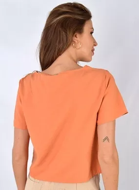 Blusa Manga Curta Acetinada Cropped Laranja Lez a Lez - Foto 2
