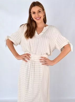 Conjunto Listrado Em Linho Natural Lucidez  - Foto 2