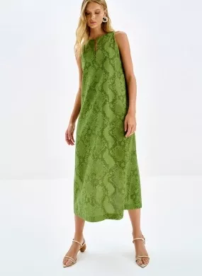 Vestido Midi Reto em Linho Estampado Verde Lez a Lez - Foto 3