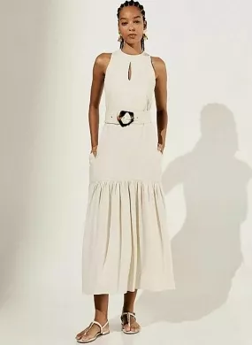 Vestido Midi Viscolinho Cor Natural MX Fashion - Foto 1