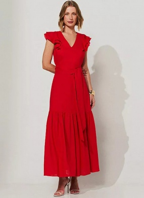 Vestido Midi Viscolinho Vermelho Magali MX Fashion - Foto 1