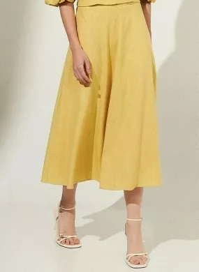 Saia Midi Viscolinho Amarelo MX Fashion - Foto 1