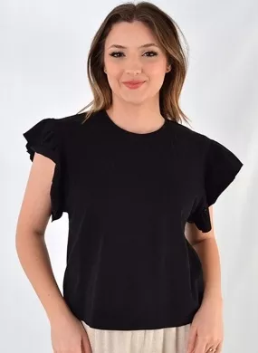 Blusa Manga Com Babado Cor Preta Declari - Foto 1