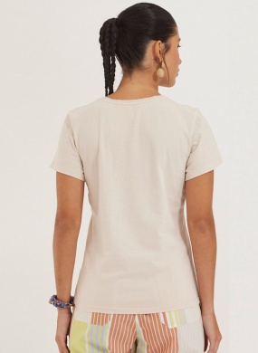 Blusa Algod�o B�sica Cor Areia Cant�o - Foto 1