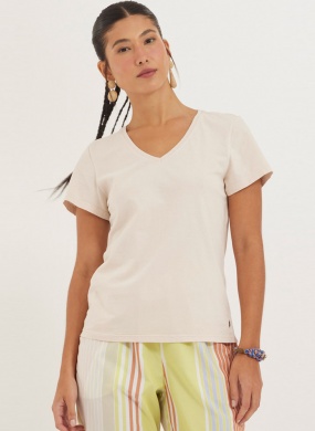 Blusa Algod�o B�sica Cor Areia Cant�o - Foto 2