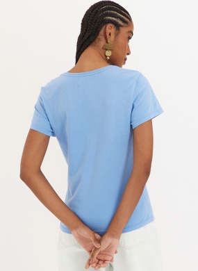 Blusa Algod�o B�sica Cor Azul Cant�o - Foto 1