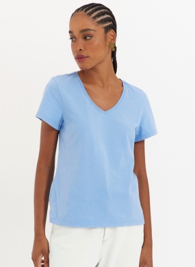 Blusa Algod�o B�sica Cor Azul Cant�o - Foto 2