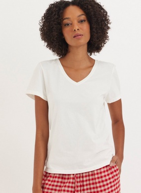 Blusa Algod�o B�sica Cor Off White Cant�o - Foto 2