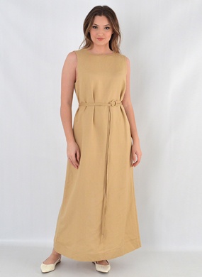Vestido Midi Linho Bege MX Fashion - Foto 1
