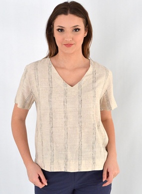 Blusa Viscolinho Tons Naturais Listrada Citt� - Foto 1