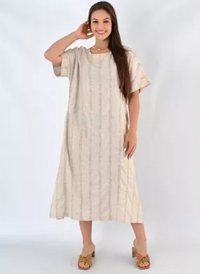Vestido Midi Bege Com Listras Scalon - Foto 1
