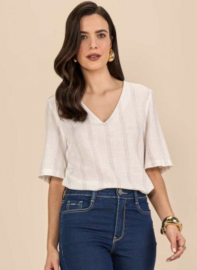 Blusa Manga Curta Listrada Scalon - Foto 1