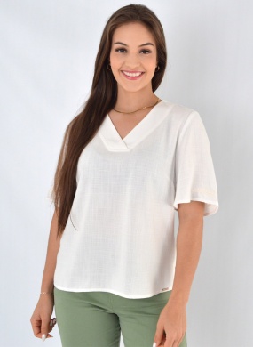 Blusa Viscolinho Com Bordados Off White Scalon - Foto 1