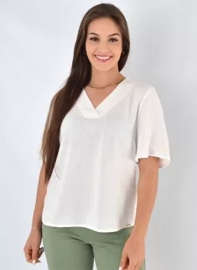 Blusa Viscolinho Com Bordados Off White Scalon - Foto 1