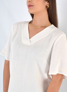 Blusa Viscolinho Com Bordados Off White Scalon - Foto 2