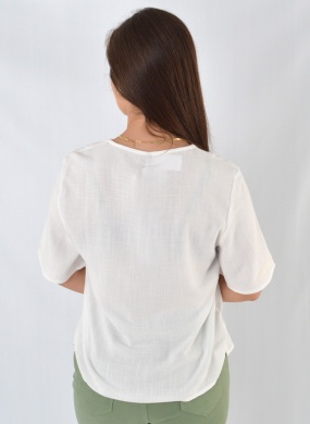 Blusa Viscolinho Com Bordados Off White Scalon - Foto 3