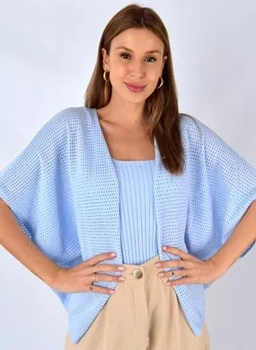 Casaco Amplo De Fio Vazado Baby Blue Degli Uffizzi  - Foto 1