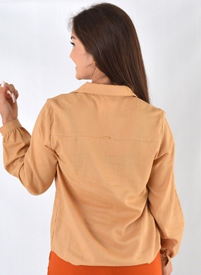 Camisa Viscolinho Bege Flor de Lis - Foto 3