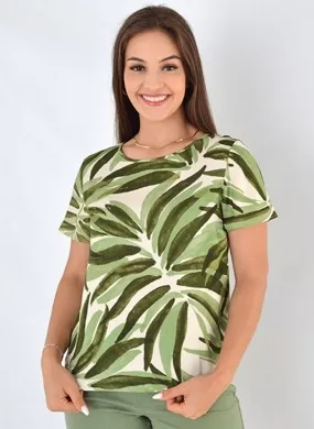 Blusa Manga Curta em Viscose Estampa Tons de Verde Lez a Lez - Foto 1