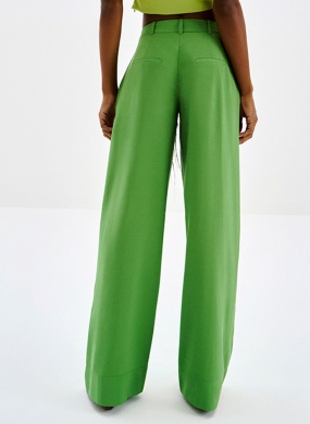 Cal�a Wide Leg Alfaiataria com Detalhe Lapela Verde Lez a Lez - Foto 1