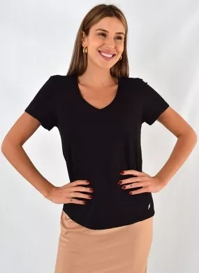 Blusa Algodão Básica Cor Preto Cantão - Foto 1