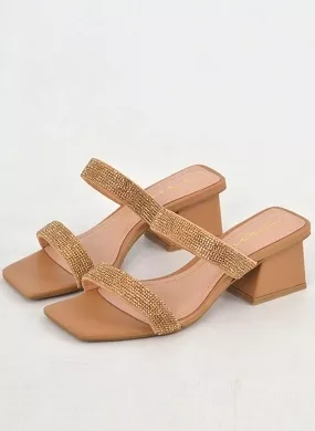 Mule Couro Camel Com Strass Tabita - Foto 5