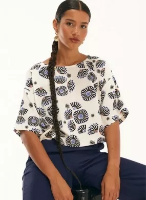 Blusa Estampa Leques Cantão - Foto 1
