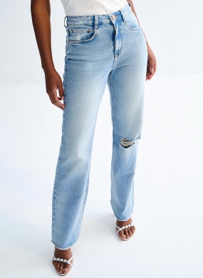 Cal�a Jeans Reta Cintura Alta Clara com Barra Desfiada Lez a Lez - Foto 2