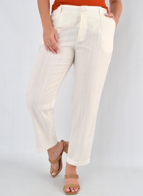 Cal�a Cropped Off White Viscolinen com Elastano Gatos e Atos - Foto 4