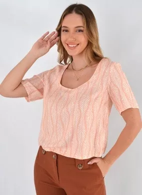 Blusa Estampa Brisa Pessêgo Flor de Lis - Foto 1