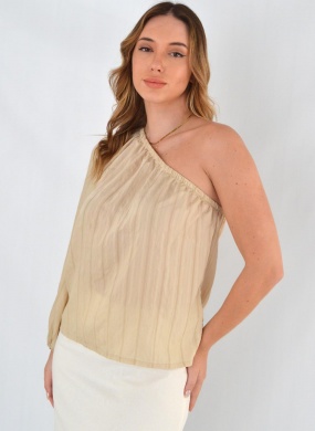Blusa Ombro S� Jacquard Gatos e Atos Bege - Foto 1