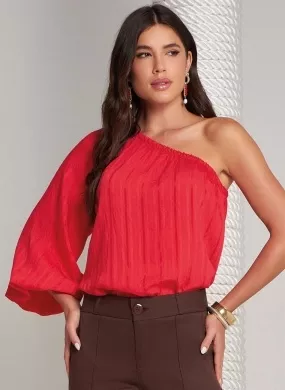 Blusa Ombro Só Jacquard Gatos e Atos Vermelha - Foto 1