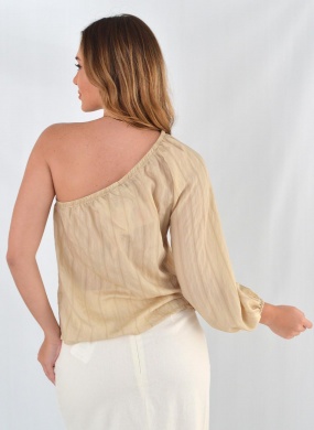 Blusa Ombro S� Jacquard Gatos e Atos Bege - Foto 4