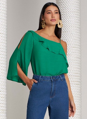 Blusa Ombro S� Shantung Gatos e Atos Verde - Foto 1