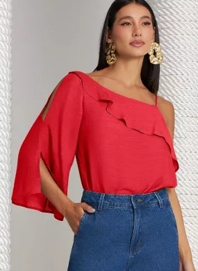 Blusa Ombro Só Shantung Gatos e Atos Vermelha - Foto 1
