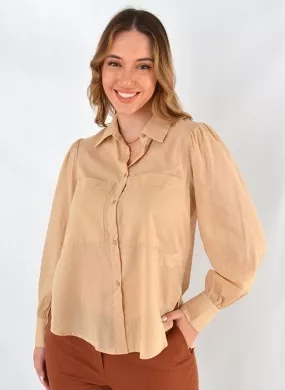 Camisa Voil Algodão Gatos e Atos Bege - Foto 1