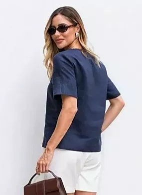 Blusa 100% Linho Innocence Marinho - Foto 1