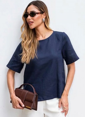 Blusa 100% Linho Innocence Marinho - Foto 2