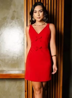 Vestido Curto Com Mini Lacinhos Cor Vermelha Donna Ritz - Foto 1