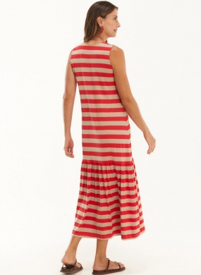 Vestido Midi Listrada Vermelho Cant�o - Foto 2