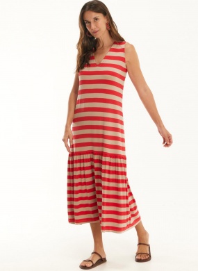 Vestido Midi Listrada Vermelho Cant�o - Foto 3