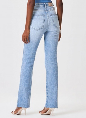 Cal�a Jeans Agata Straight Com Fenda Flor de Lis - Foto 1