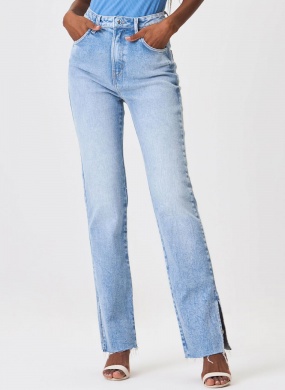 Cal�a Jeans Agata Straight Com Fenda Flor de Lis - Foto 2