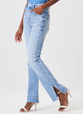Cal�a Jeans Agata Straight Com Fenda Flor de Lis - Foto 3