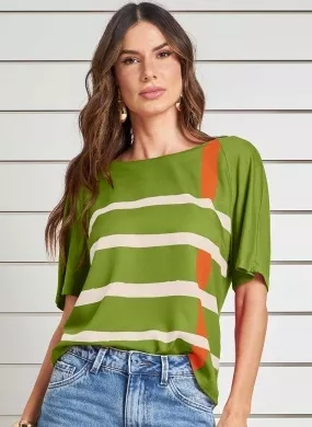 Blusa Viscose Com Crepe Chiffon Verde Gatos e Atos - Foto 1