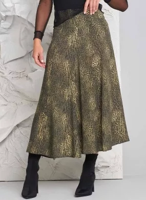 Saia Midi Viscose Estampada Verde Gatos e Atos  - Foto 1