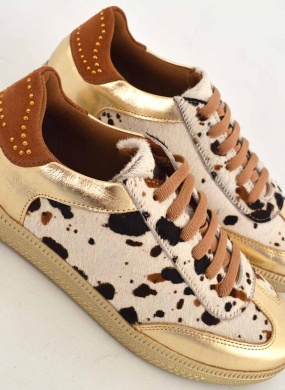 T�nis Animal Print Com Detalhes Em Couro Ouro Orcade - Foto 2