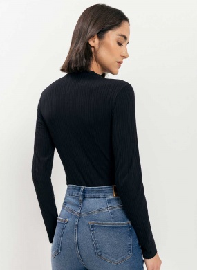 Blusa Manga Longa B�sica Canelada Lez a Lez Preto - Foto 2