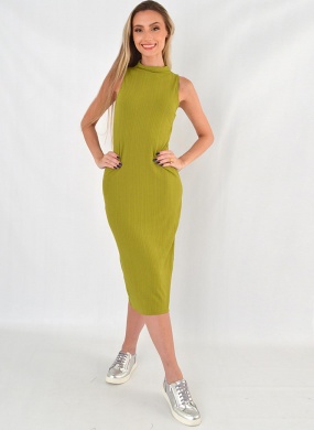 Vestido Midi B�sico Lez a Lez em Viscolycra Canelada Verde - Foto 1