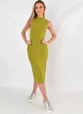 Vestido Midi Básico Lez a Lez em Viscolycra Canelada Verde - Foto 1